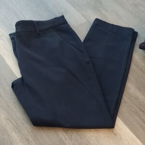 Express Columnist Ankle Mid Rise Pants, Navy Blue w/ Black Trim Detail, Size 4R